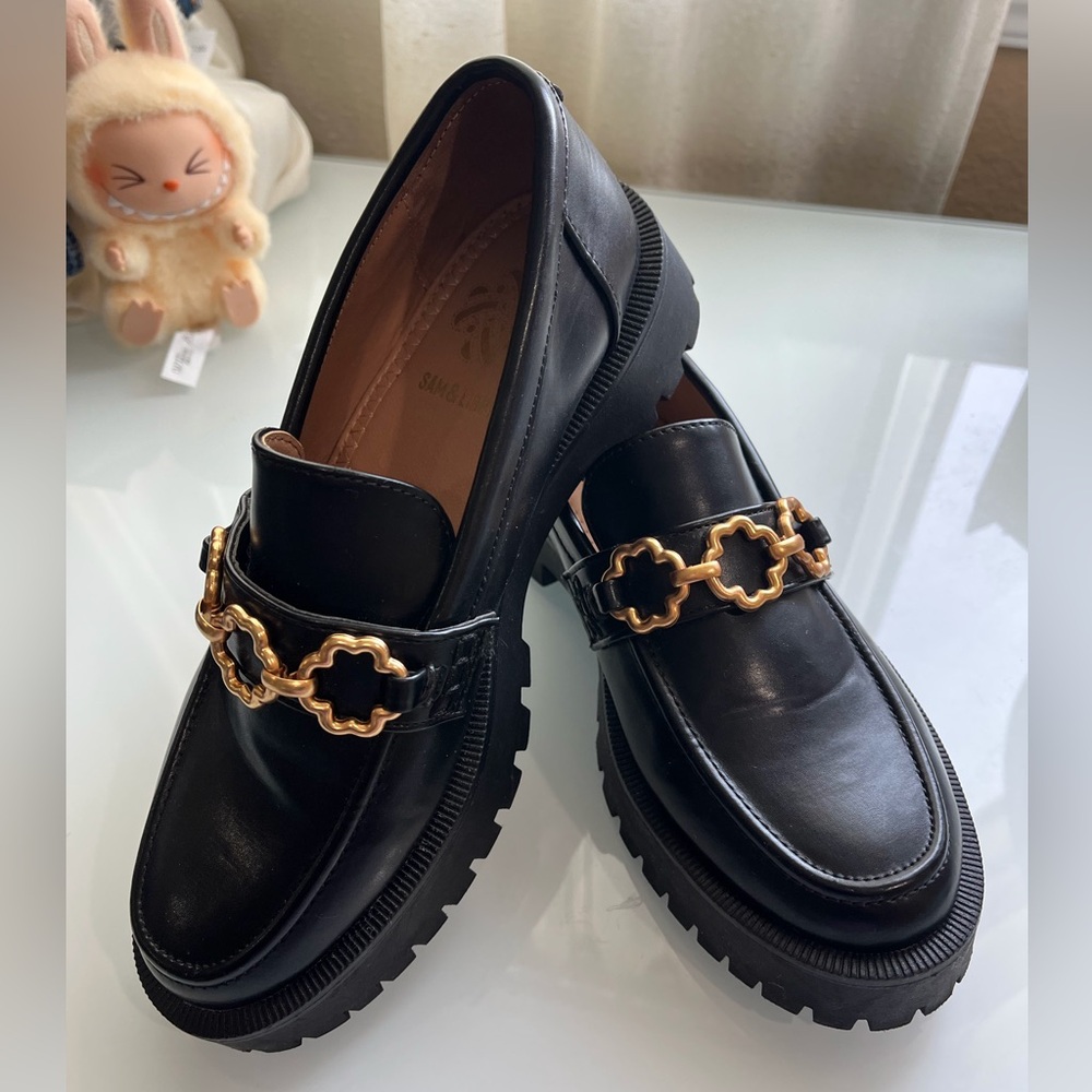 Sam & Libby Black and Gold Chunky Platform Loafers NEW